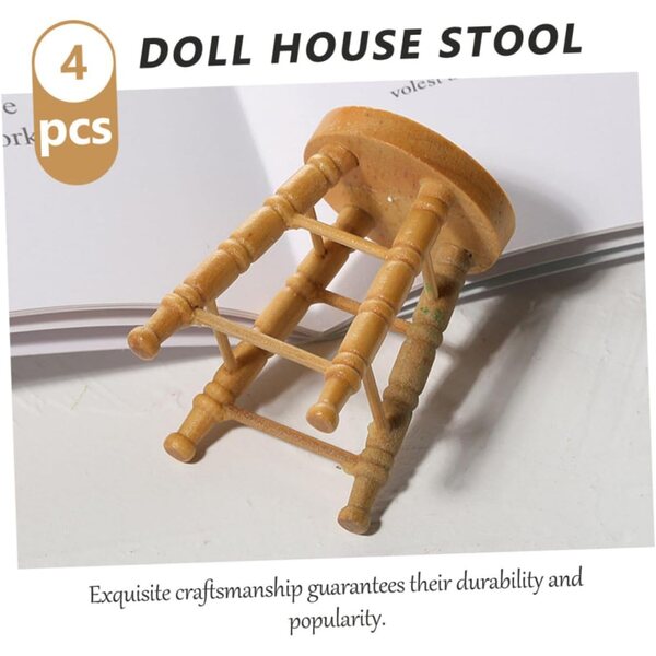 ERINGOGO 4 Mini Sgabelli in Legno Naturale per Casa Bambole, Accessori Resistenti