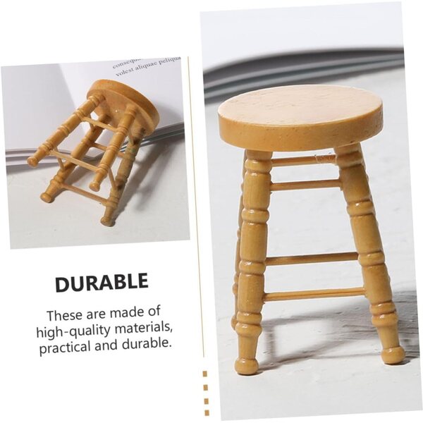 ERINGOGO 4 Mini Sgabelli in Legno Naturale per Casa Bambole, Accessori Resistenti