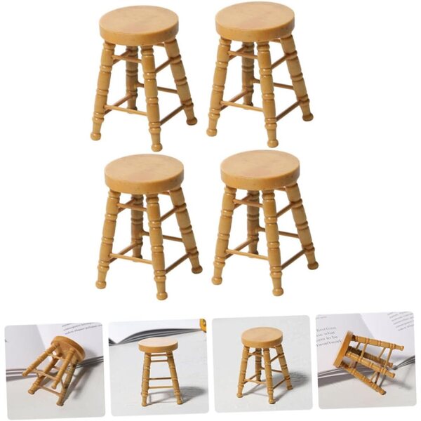 ERINGOGO 4 Mini Sgabelli in Legno Naturale per Casa Bambole, Accessori Resistenti