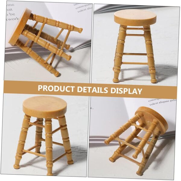 ERINGOGO 4 Mini Sgabelli in Legno Naturale per Casa Bambole, Accessori Resistenti