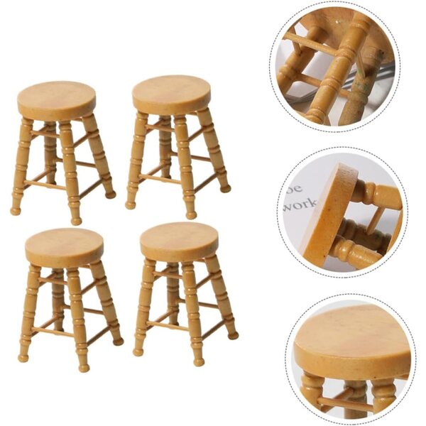 ERINGOGO 4 Mini Sgabelli in Legno Naturale per Casa Bambole, Accessori Resistenti