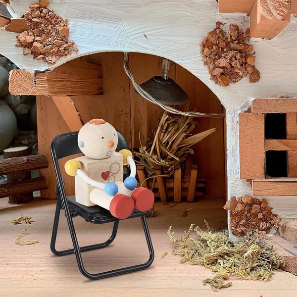 Set 12 Mini Sedie Pieghevoli Nere in Plastica per Casa delle Bambole e Oggetti Scenici