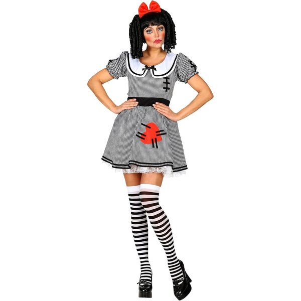 Costume bambole d'Horreur Widmann Milano: Abito nero e bianco con fiocco rosso, Halloween