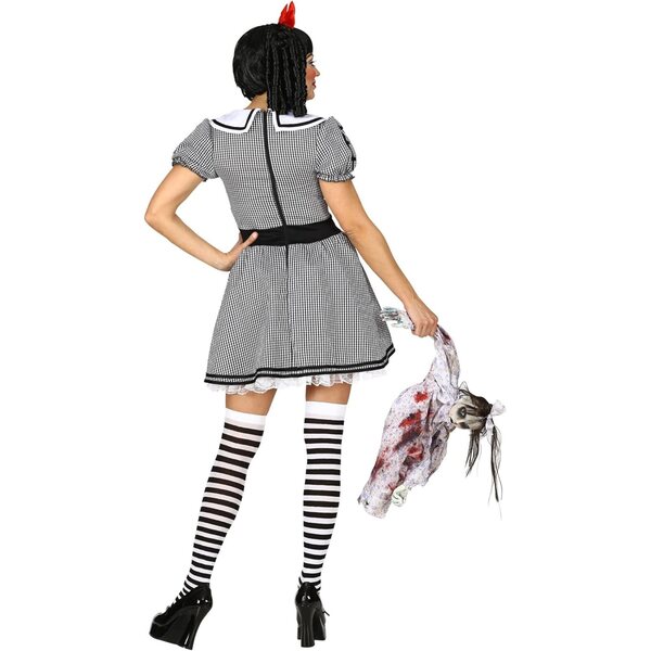 Costume bambole d'Horreur Widmann Milano: Abito nero e bianco con fiocco rosso, Halloween