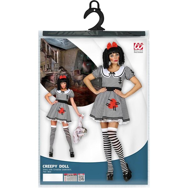 Costume bambole d'Horreur Widmann Milano: Abito nero e bianco con fiocco rosso, Halloween