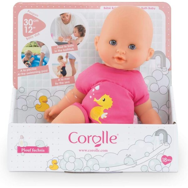 Corolle Baby Bath Plouf Fuchsia 30 cm – Weiche Puppe mit Vanilleduft für Wasserspiele