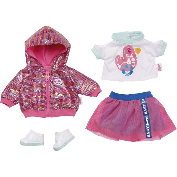 BABY born City Deluxe Style 43 cm – Rosa Glitzerkleid und weißes Oberteil mit Entenprint