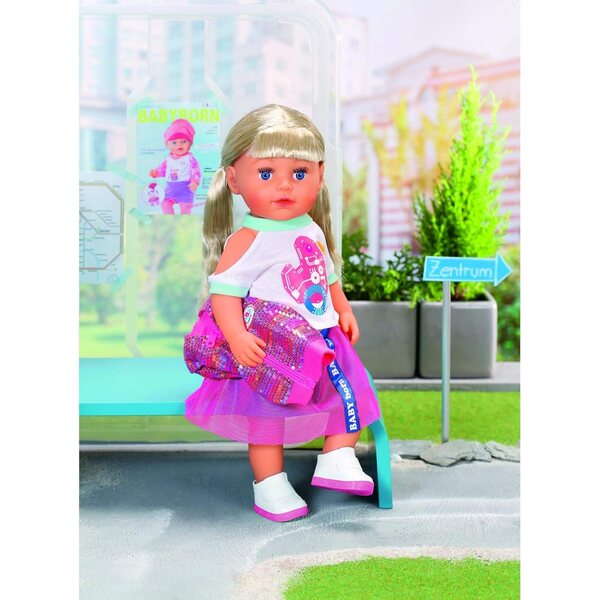 BABY born City Deluxe Style 43 cm – Rosa Glitzerkleid und weißes Oberteil mit Entenprint