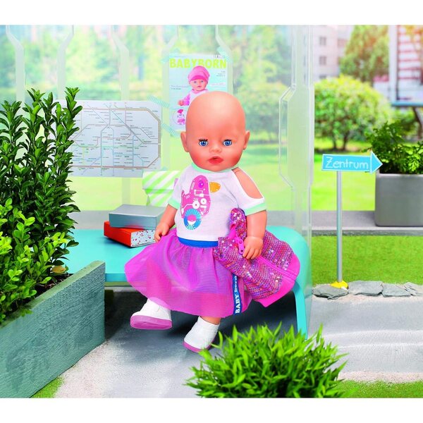 BABY born City Deluxe Style 43 cm – Rosa Glitzerkleid und weißes Oberteil mit Entenprint