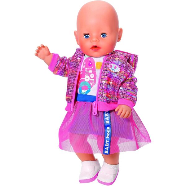 BABY born City Deluxe Style 43 cm – Rosa Glitzerkleid und weißes Oberteil mit Entenprint
