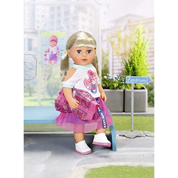 BABY born City Deluxe Style 43 cm – Rosa Glitzerkleid und weißes Oberteil mit Entenprint