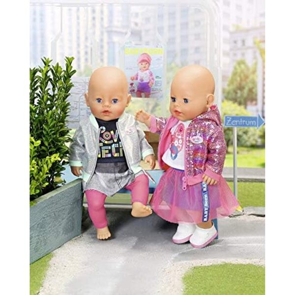 BABY born City Deluxe Style 43 cm – Rosa Glitzerkleid und weißes Oberteil mit Entenprint