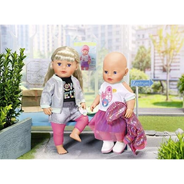 BABY born City Deluxe Style 43 cm – Rosa Glitzerkleid und weißes Oberteil mit Entenprint