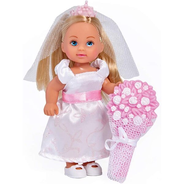 Evi Love Bride mit Tiara, Schleier und Blumenstrauß – 12 cm große Puppe für Kinder ab 3 Jahren