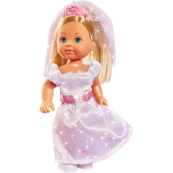 Evi Love Bride mit Tiara, Schleier und Blumenstrauß – 12 cm große Puppe für Kinder ab 3 Jahren