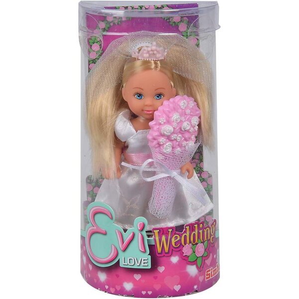 Evi Love Bride mit Tiara, Schleier und Blumenstrauß – 12 cm große Puppe für Kinder ab 3 Jahren