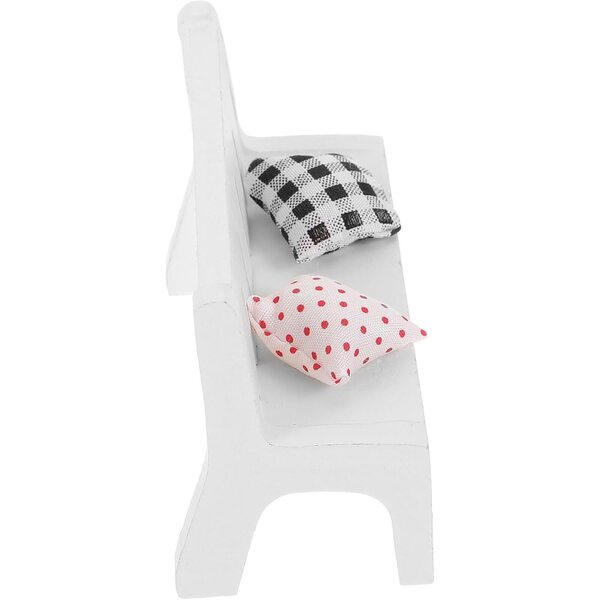 Mini Panca da Giardino in Legno Bianco con Cuscini – Accessorio Decorativo per Casa delle Bambole