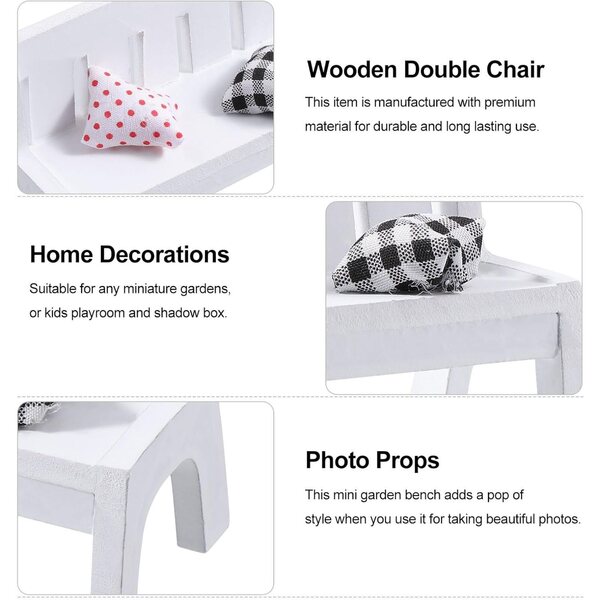 Mini Panca da Giardino in Legno Bianco con Cuscini – Accessorio Decorativo per Casa delle Bambole
