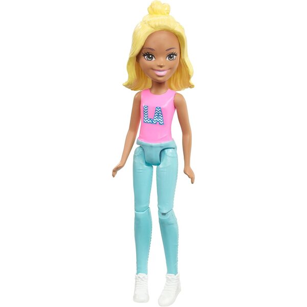 Barbie On the Go 10 cm große Minipuppe mit rosa T-Shirt und beweglichem Kopf