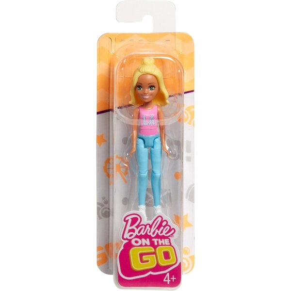 Barbie On the Go 10 cm große Minipuppe mit rosa T-Shirt und beweglichem Kopf