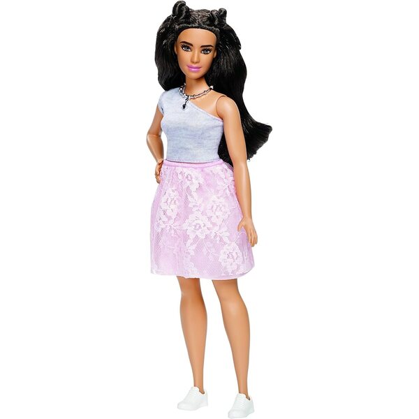 Barbie Fashionistas 65 mit rosa Spitzenrock und asymmetrischem grauem Oberteil