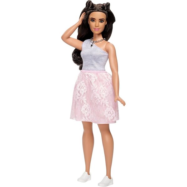 Barbie Fashionistas 65 mit rosa Spitzenrock und asymmetrischem grauem Oberteil
