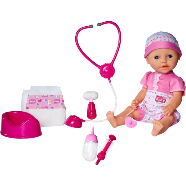 Simba New Born Baby 38 cm Puppen mit Trink- und Pinkelfunktion und Sound Doctor Zubehör