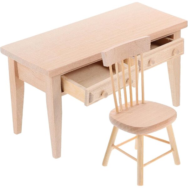 Set Mobili Miniatura in Legno per Casa delle Bambole: Tavolo e Sedia Compatti