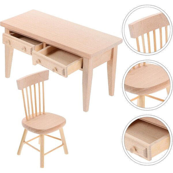 Set Mobili Miniatura in Legno per Casa delle Bambole: Tavolo e Sedia Compatti