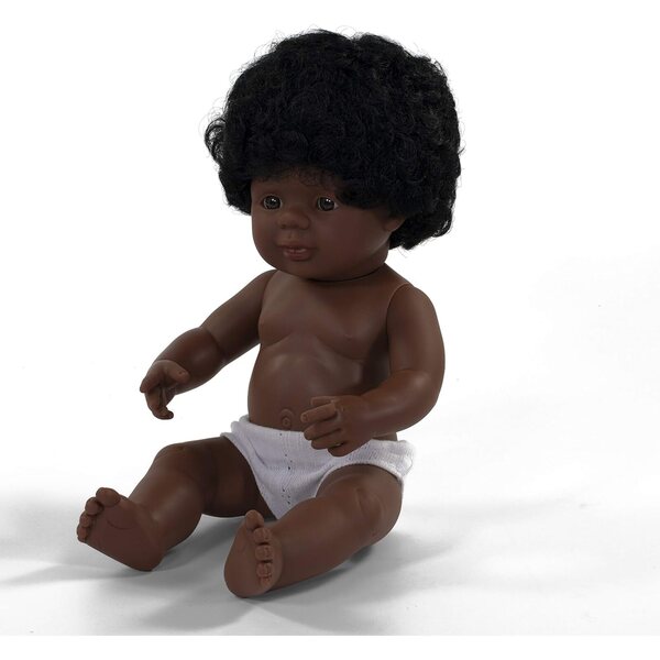Miniland Negrina Puppe 38 cm mit beweglichem Körper und Vanilleparfüm