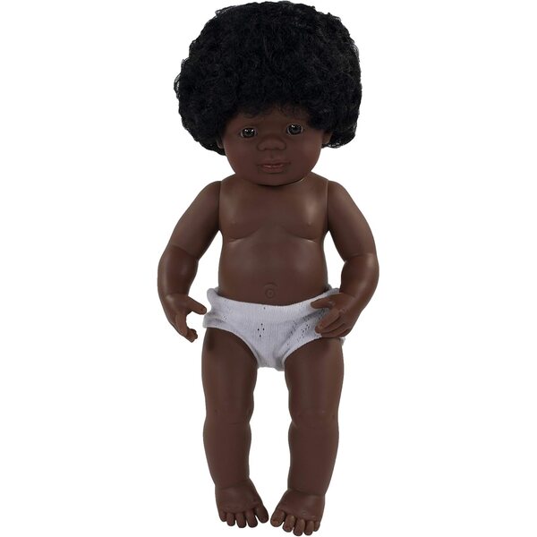 Miniland Negrina Puppe 38 cm mit beweglichem Körper und Vanilleparfüm