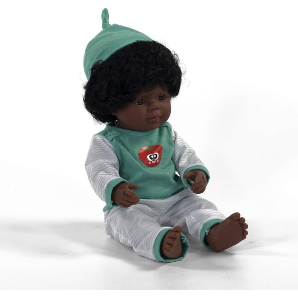 Miniland Negrina Puppe 38 cm mit beweglichem Körper und Vanilleparfüm