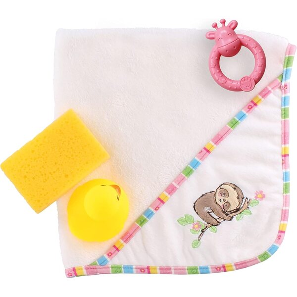 Heless 279 - Set 4 pezzi per bambole da 38 a 45 cm con asciugamano a cappuccio e accessori