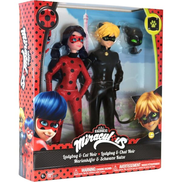 Bambole Fashion Miraculous 26.7 cm 2-Pack Ladybug e Cat Noir con Kwamis