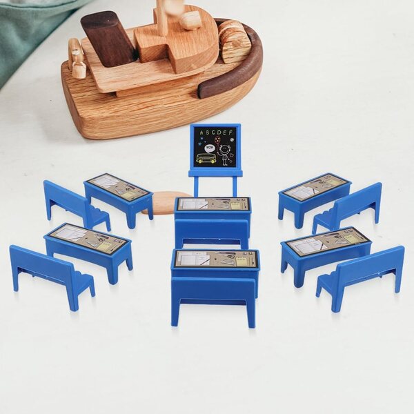 13-teiliges Puppenhaus-Miniaturmöbel-Set mit Schreibtisch, Stuhl und Tafel