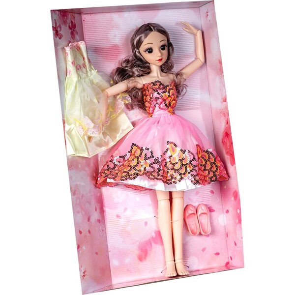 Emma Gelenkpuppe 56 cm Rosa mit 2 rosa Kleidern und Schuhen