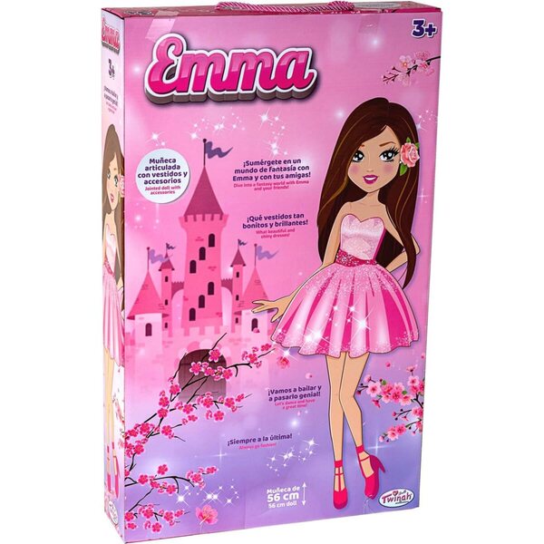 Emma Gelenkpuppe 56 cm Rosa mit 2 rosa Kleidern und Schuhen