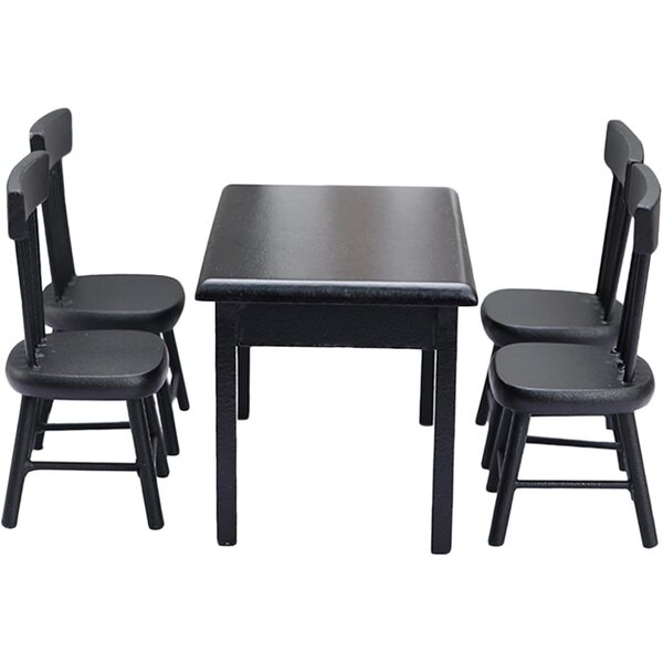 ifundom Set Mini Tavolo e 4 Sedie Nere in Legno per Casa delle Bambole e Giardino