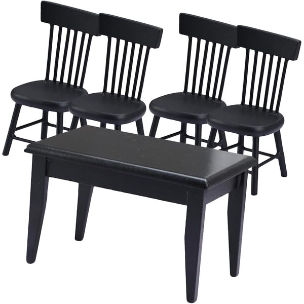 ifundom Set Mini Tavolo e 4 Sedie Nere in Legno per Casa delle Bambole e Giardino