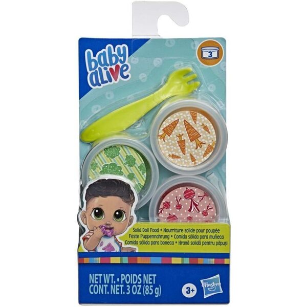 Baby Alive Ricariche di Cibo Solido per Bambole con Forchetta Inclusa - 3 Vasetti