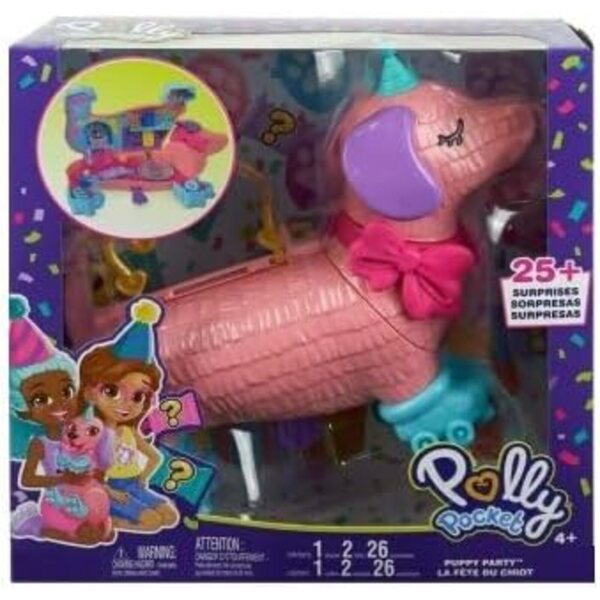 Polly Pocket Chien en Fête Box-Set mit 2 Figuren und 26 Zubehörteilen – Spielset für Mädchen