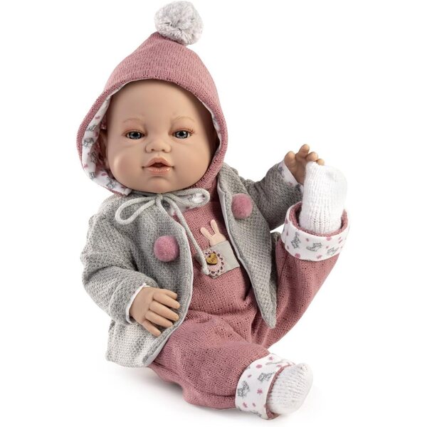 Muñecas Berbesa Babypuppe, graue Jacke für Neugeborene, 42 cm, mit Sammelbox