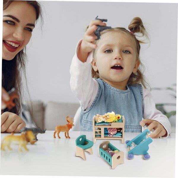 Set Mini Mobili Cucina in Legno e Tessuto per Casa delle Bambole - Decorazioni Miniatura Sicure