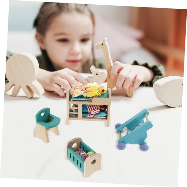 Set Mini Mobili Cucina in Legno e Tessuto per Casa delle Bambole - Decorazioni Miniatura Sicure