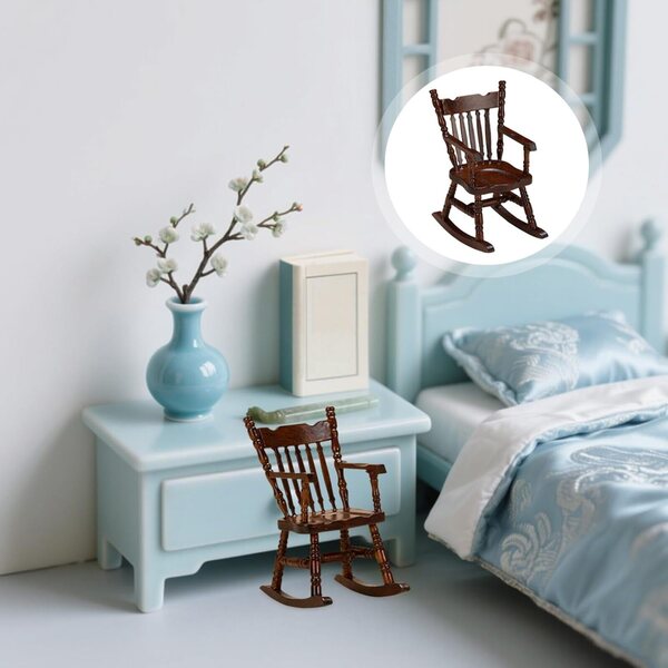 ORFOFE Mini Sedia a Dondolo in Legno per Casa delle Bambole Scala 1:12 e 1:6