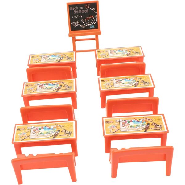 Set 13 Pezzi Mini Mobili Scuola con Tavolino, Sedie e Lavagna in Plastica Colorata