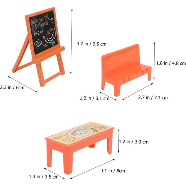 Set 13 Pezzi Mini Mobili Scuola con Tavolino, Sedie e Lavagna in Plastica Colorata