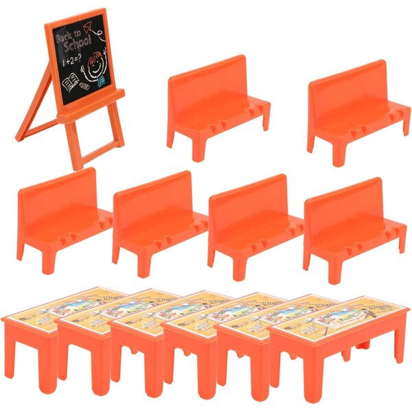 Set 13 Pezzi Mini Mobili Scuola con Tavolino, Sedie e Lavagna in Plastica Colorata