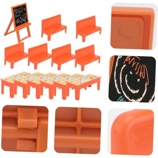 Set 13 Pezzi Mini Mobili Scuola con Tavolino, Sedie e Lavagna in Plastica Colorata