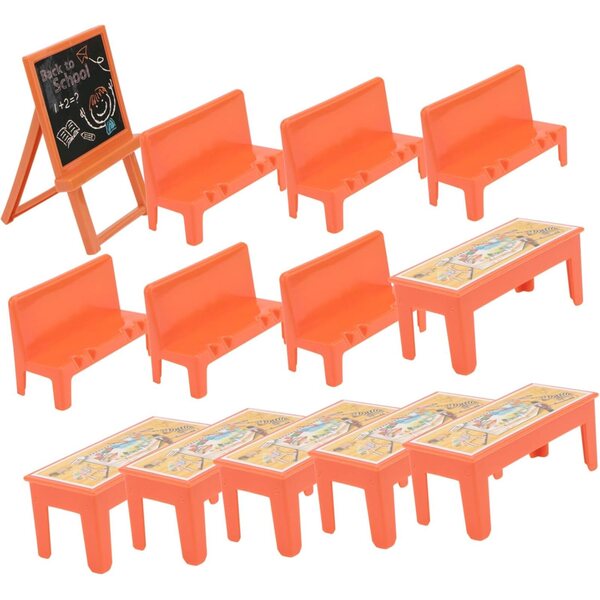 Set 13 Pezzi Mini Mobili Scuola con Tavolino, Sedie e Lavagna in Plastica Colorata